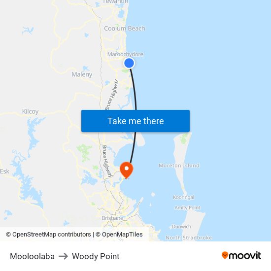 Mooloolaba to Woody Point map