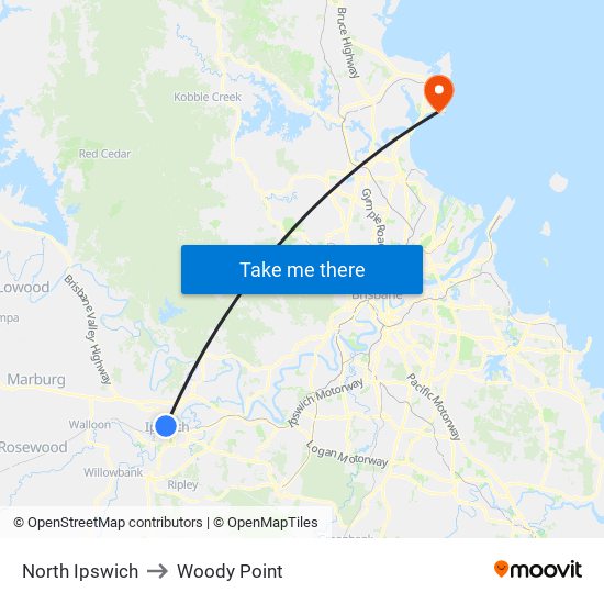 North Ipswich to Woody Point map