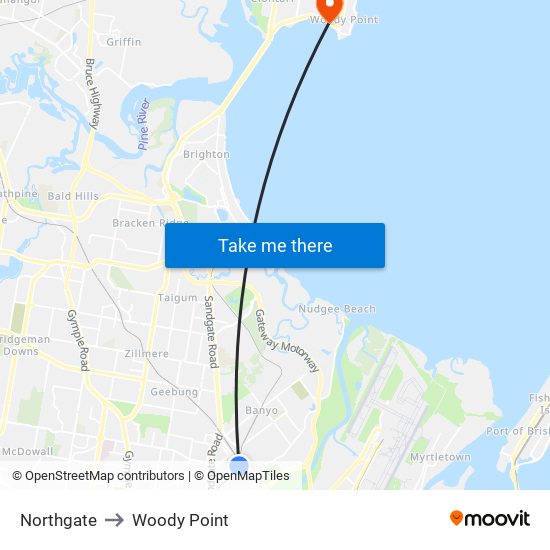 Northgate to Woody Point map