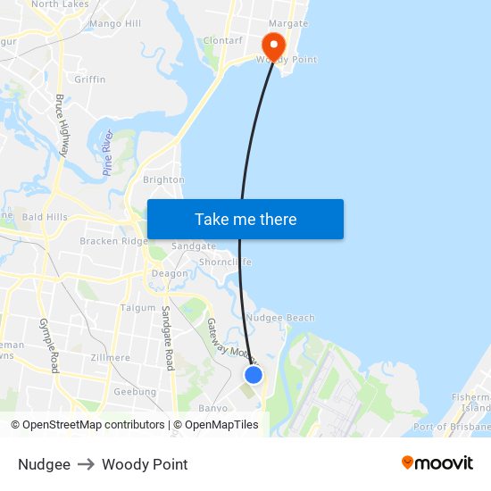 Nudgee to Woody Point map