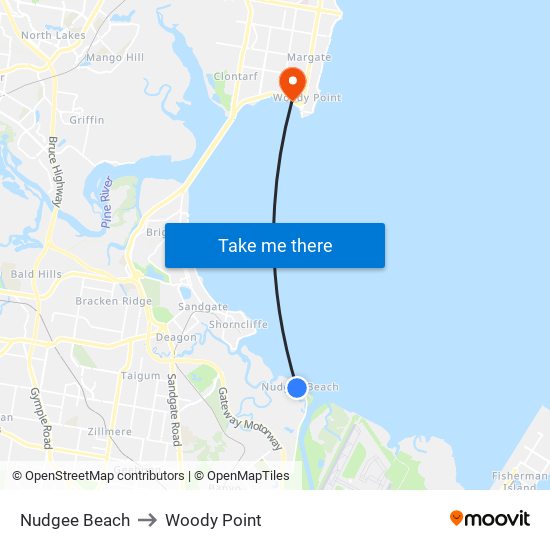 Nudgee Beach to Woody Point map