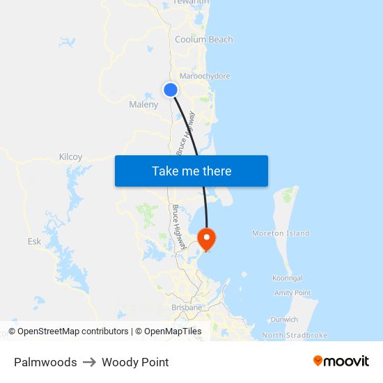 Palmwoods to Woody Point map
