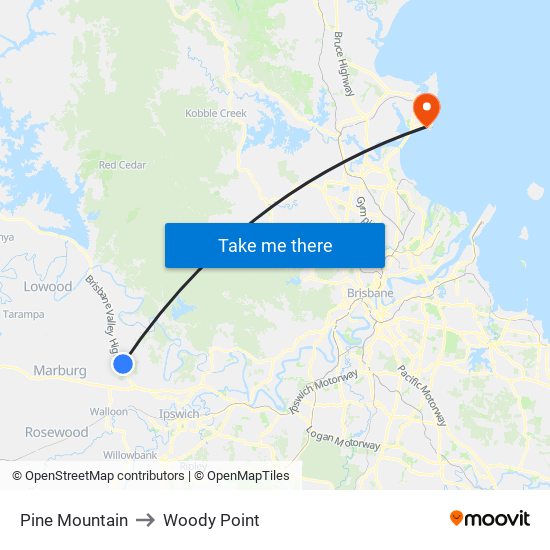 Pine Mountain to Woody Point map