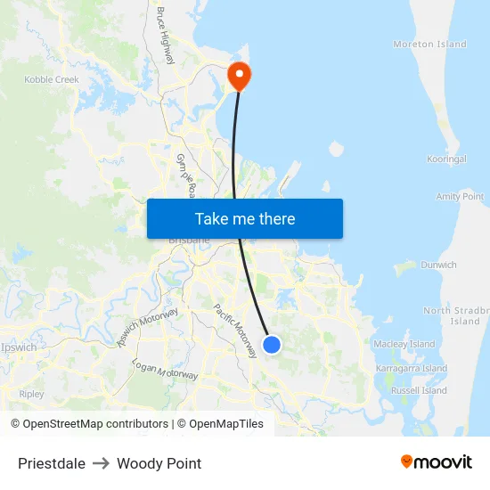 Priestdale to Woody Point map