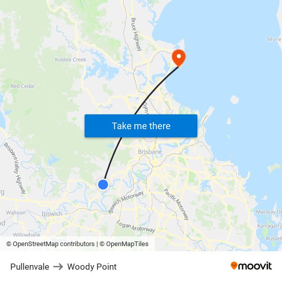 Pullenvale to Woody Point map