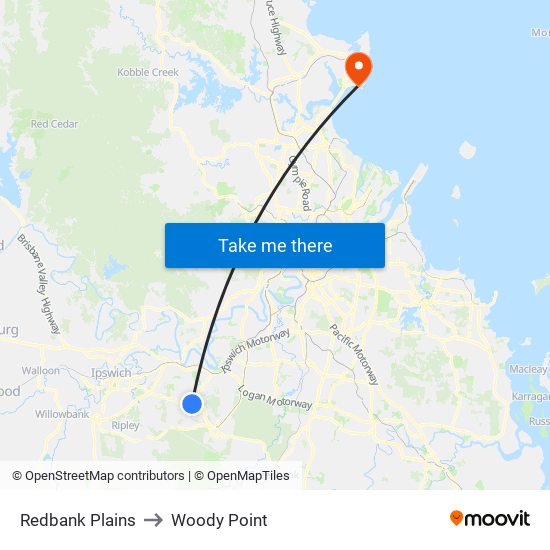 Redbank Plains to Woody Point map