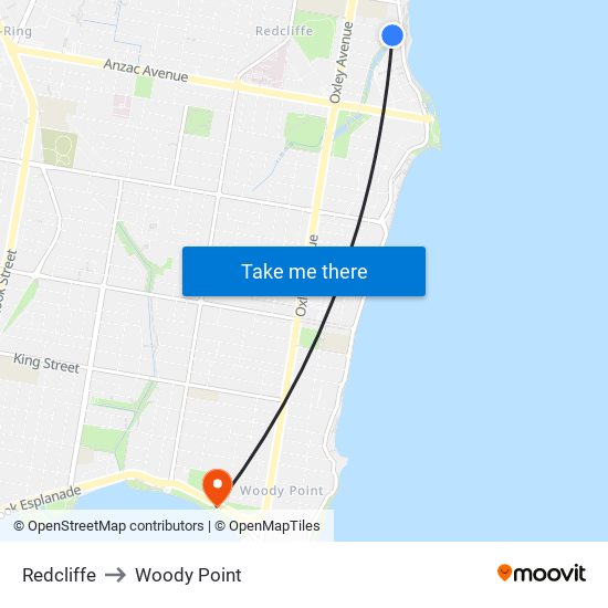 Redcliffe to Woody Point map