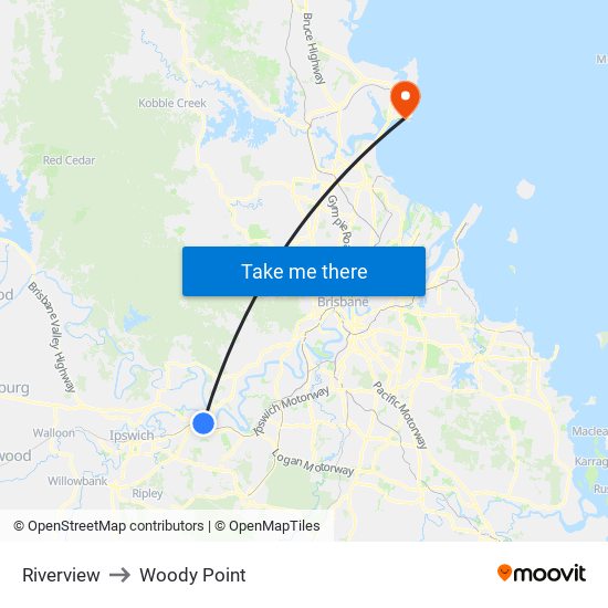 Riverview to Woody Point map