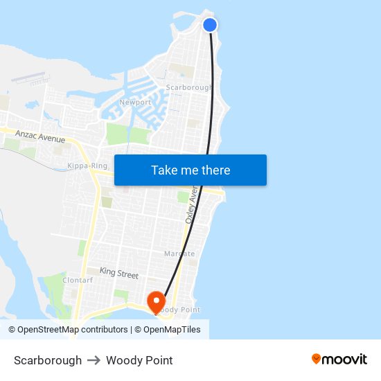 Scarborough to Woody Point map