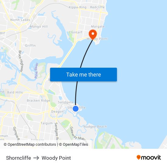 Shorncliffe to Woody Point map