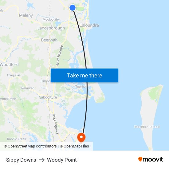 Sippy Downs to Woody Point map
