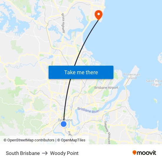 South Brisbane to Woody Point map