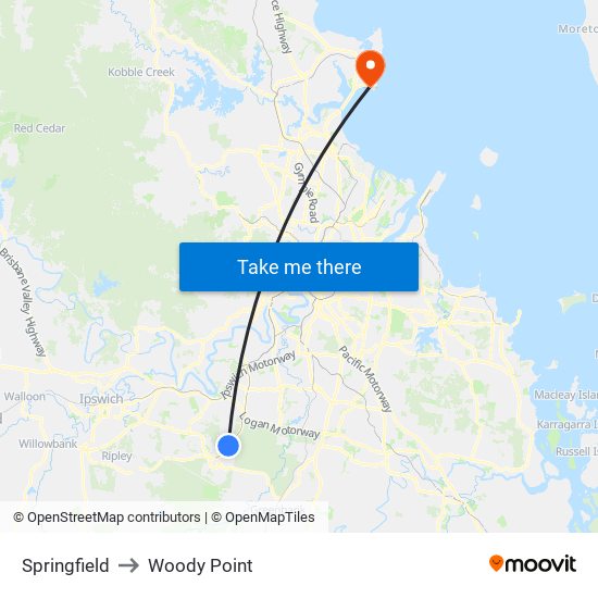 Springfield to Woody Point map
