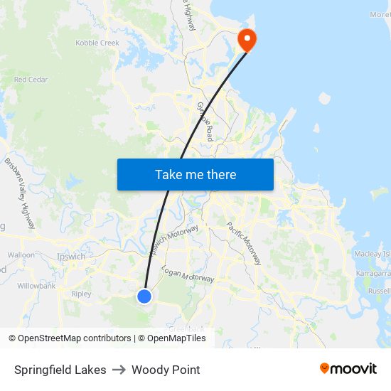 Springfield Lakes to Woody Point map