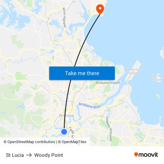St Lucia to Woody Point map