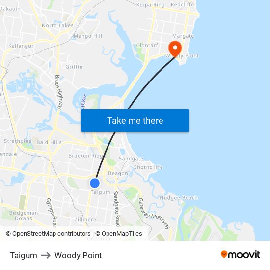 Taigum to Woody Point map