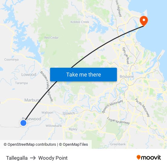 Tallegalla to Woody Point map