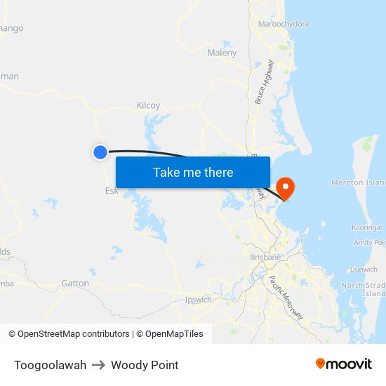 Toogoolawah to Woody Point map