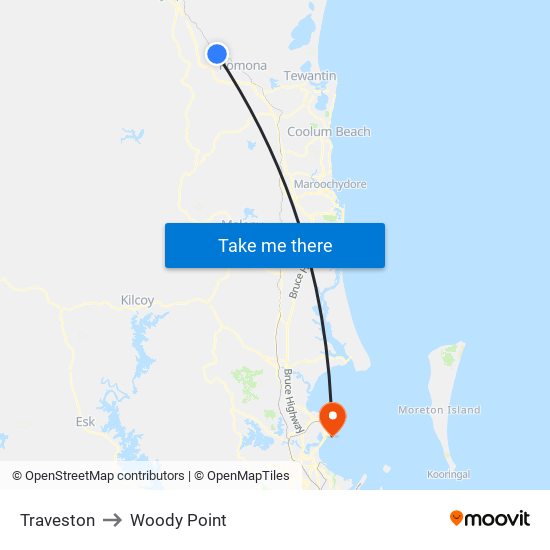 Traveston to Woody Point map