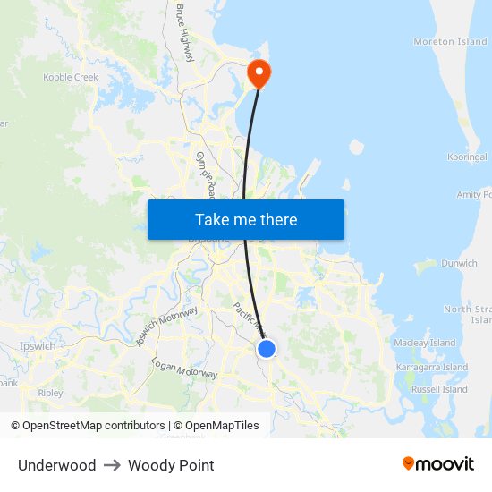 Underwood to Woody Point map