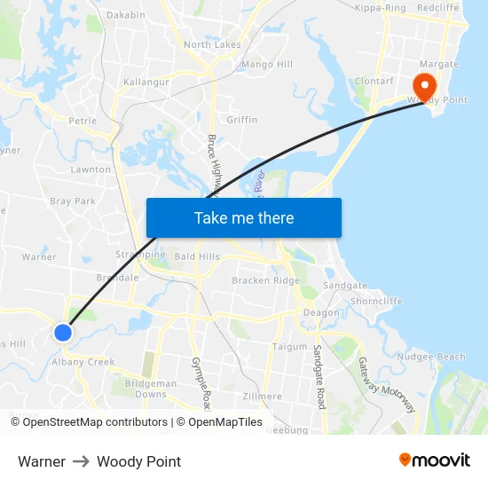 Warner to Woody Point map