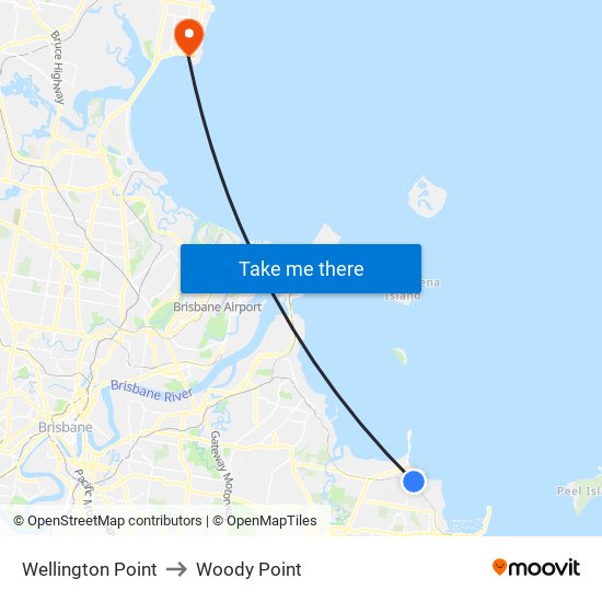 Wellington Point to Woody Point map