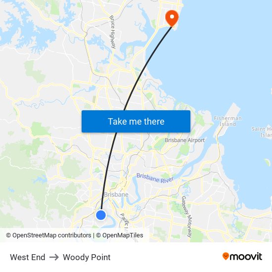 West End to Woody Point map