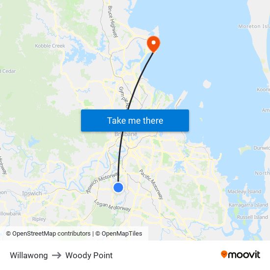 Willawong to Woody Point map