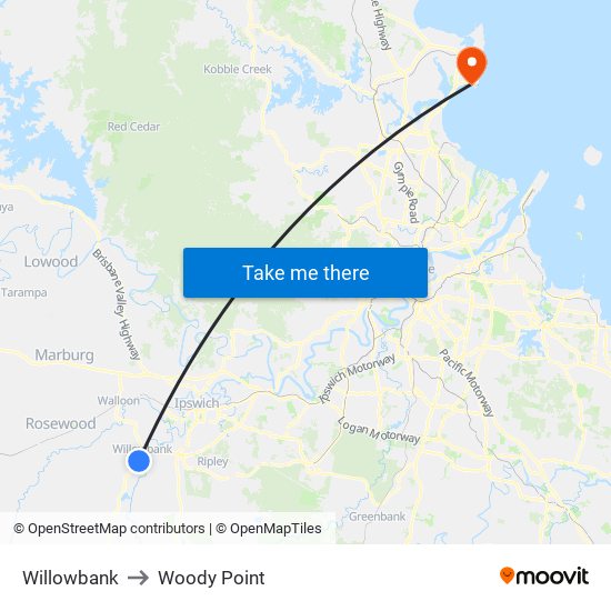 Willowbank to Woody Point map