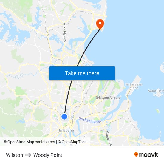 Wilston to Woody Point map