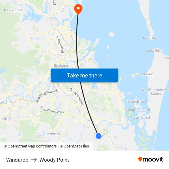 Windaroo to Woody Point map