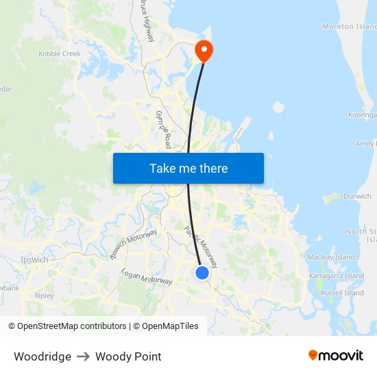 Woodridge to Woody Point map