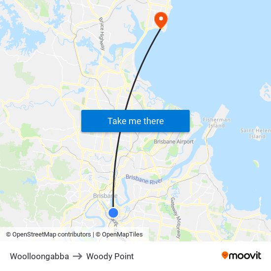 Woolloongabba to Woody Point map