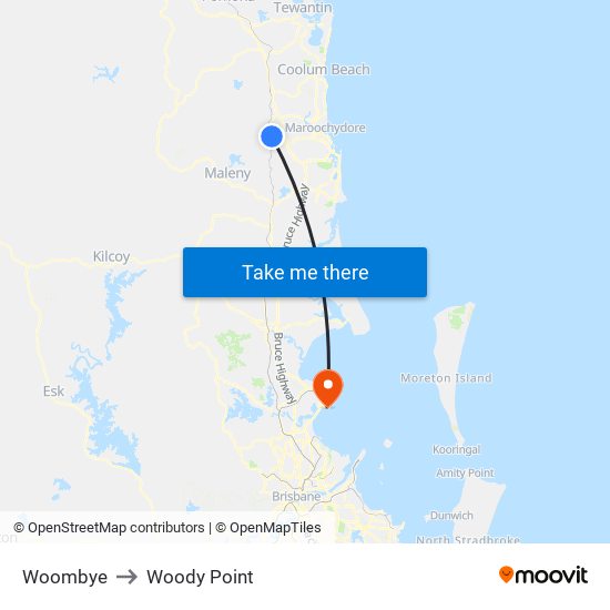 Woombye to Woody Point map