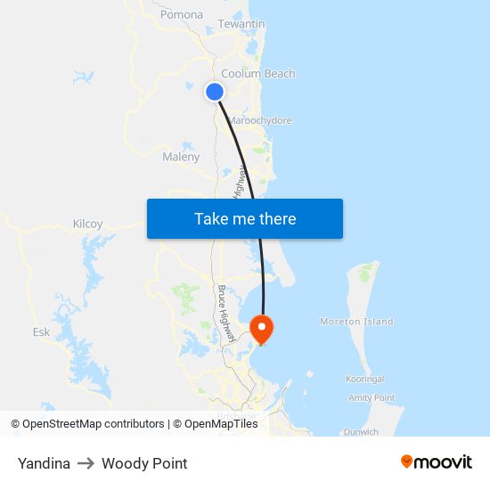 Yandina to Woody Point map