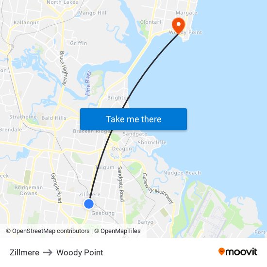 Zillmere to Woody Point map