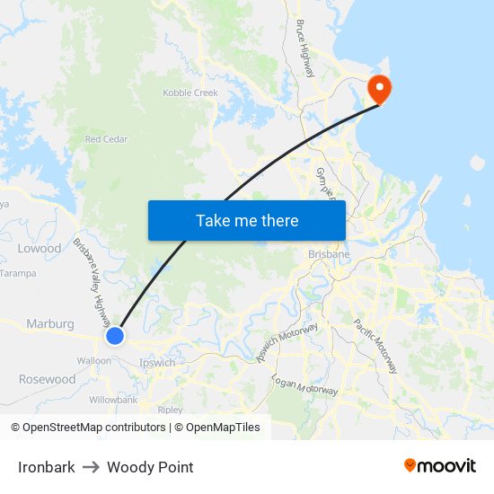 Ironbark to Woody Point map