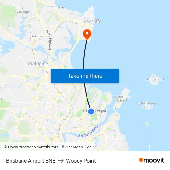 Brisbane Airport BNE to Woody Point map