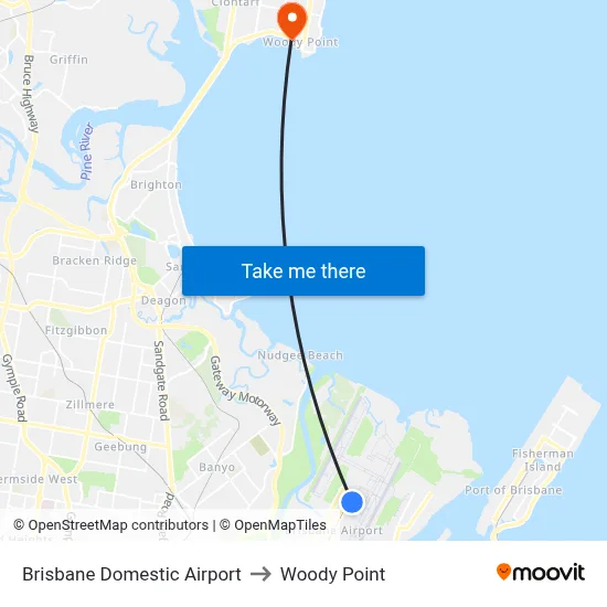 Brisbane Domestic Airport to Woody Point map