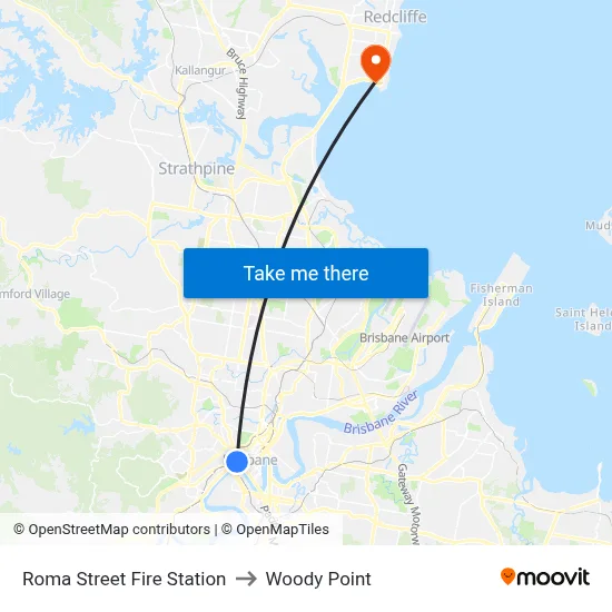 Roma Street Fire Station to Woody Point map