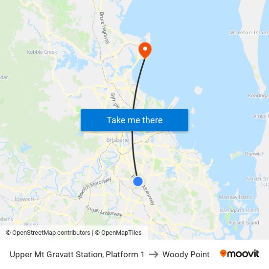 Upper Mt Gravatt Station, Platform 1 to Woody Point map