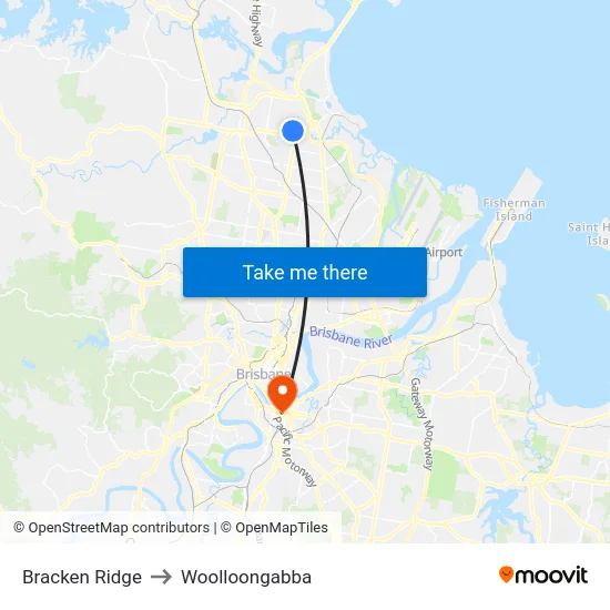 Bracken Ridge to Woolloongabba map