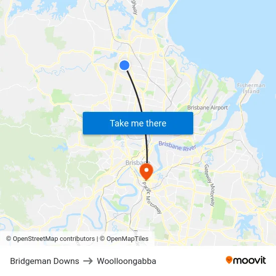 Bridgeman Downs to Woolloongabba map