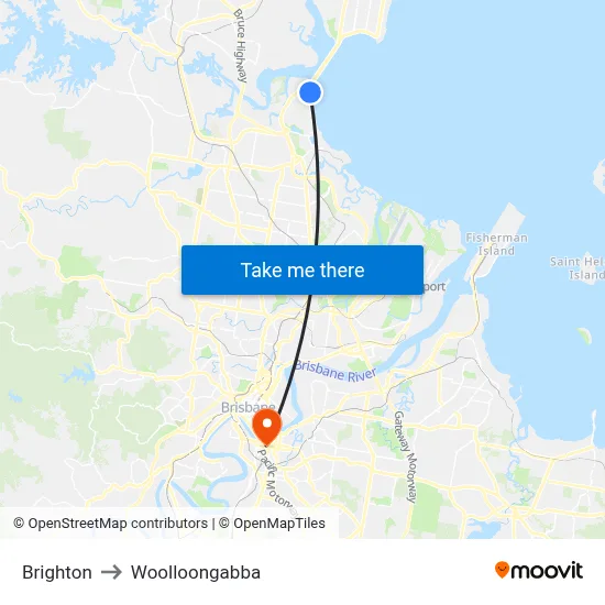 Brighton to Woolloongabba map