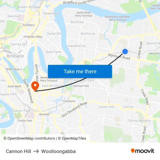 Cannon Hill to Woolloongabba map