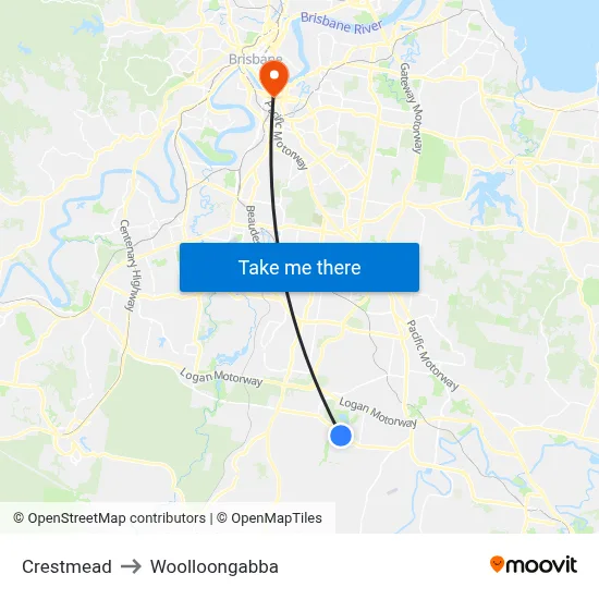 Crestmead to Woolloongabba map