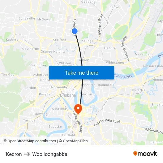 Kedron to Woolloongabba map