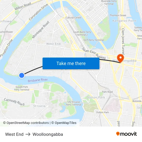 West End to Woolloongabba map