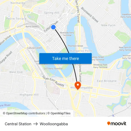 Central Station to Woolloongabba map
