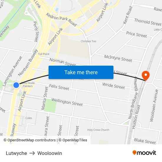 Lutwyche to Wooloowin map